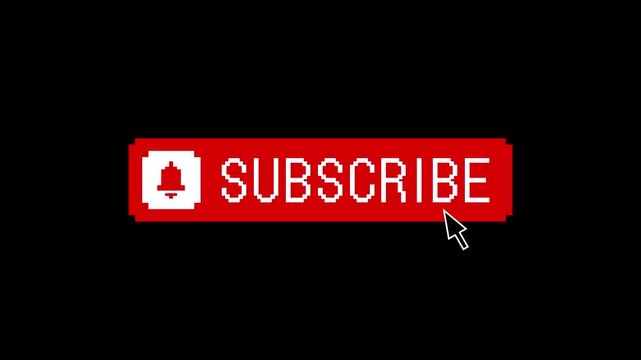 動画投稿サイトのSUBSCRIBEの登録バナー, チャンネル登録ボタン,ベル,お気に入り,赤,白,カーソル,クリック,ドット,レトロ,ゲーム,ピクセル,英語,透過,アルファチャンネル,Video-sharing site &ldquo;SUBSCRIBE&rdquo; registration banner, subscribe button, bell, favorites, red, white, cursor,