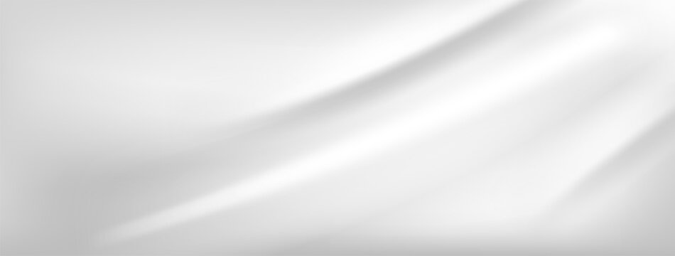 Pearl gradient background. White silk texture with grey color gradation for studio bg. Soft and elegant blur on liquid cloth banner for presentation or thumbnail base. Aesthetic smooth satin effect