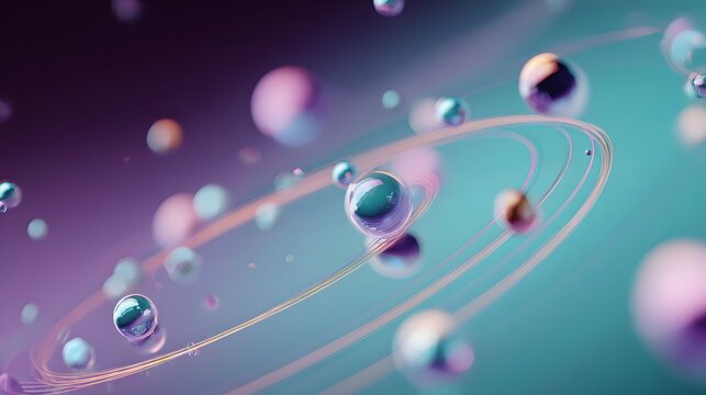 A vibrant digital illustration of colorful orbs floating in space with glowing lines