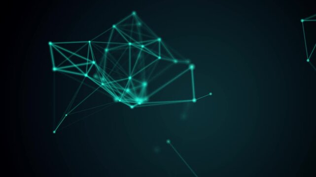 Abstract digital network connection with glowing cyan plexus nodes seamlessly looping