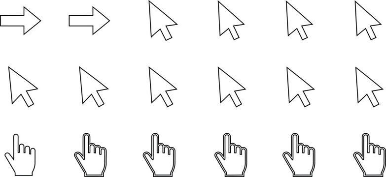 Cursor variety a collection of computer mouse pointer silhouettes and hand icons