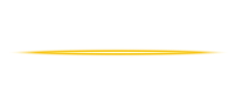 Yellow luminous neon line, abstract glowing light line, energy ray, speed beam, retro led neon lamp tube, glowing laser beam streak effect on transparent background