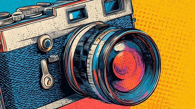 Vintage Camera with Bold Outlines and Retro Art Style