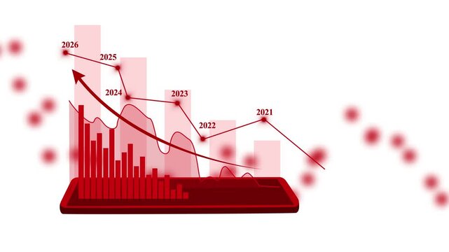Technology-themed graph on tablet with descending line chart animation 2021 to 2026