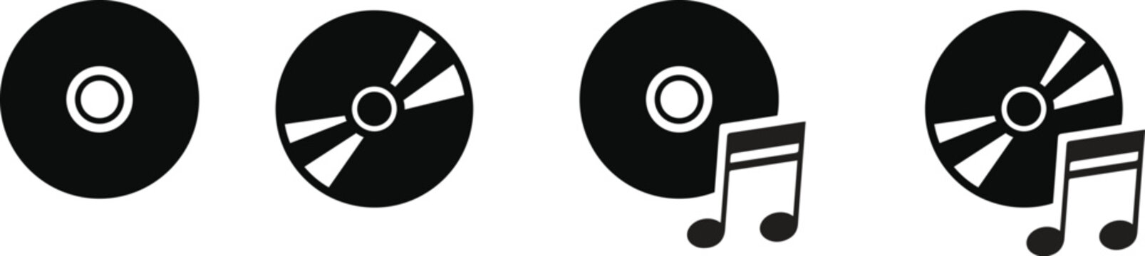 Music disk vector icon set representing audio media, records, and entertainment concepts.