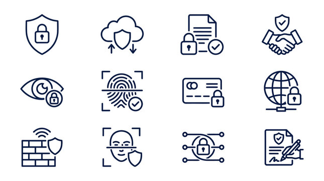 Set of Cybersecurity and Data Protection Line Icons.