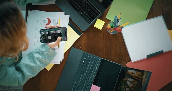 Top View of Work Desk with Technology and Stationery