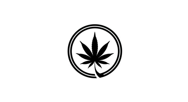 Minimalist black silhouette of a cannabis leaf isolated on a white background. Clean vector icon of a marijuana plant for medical, herbal, or recreational design themes.
