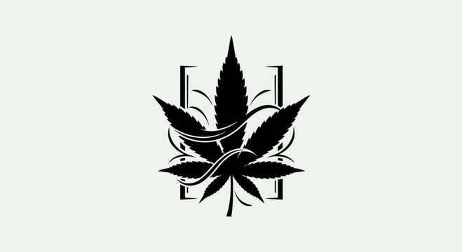 Minimalist black silhouette of a cannabis leaf isolated on a white background. Clean vector icon of a marijuana plant for medical, herbal, or recreational design themes.