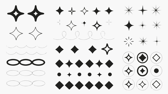 collection of abstract diamond and star shaped graphic elements black and white