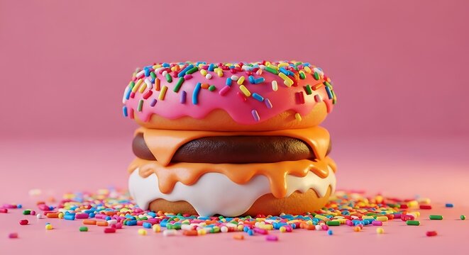 Colorful donut burger stack a sweet and playful food creation