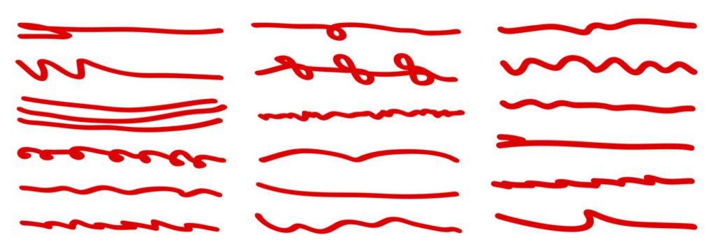Wavy drawn underlines set, handwritten accent underline, crawl stroke, accent lines with yellow marker, note highlighting collection