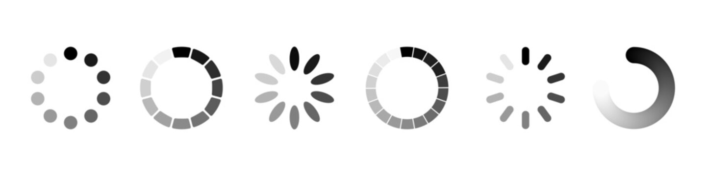 Set loading icons. Progress bar loading signs. Loading circular status bar symbols