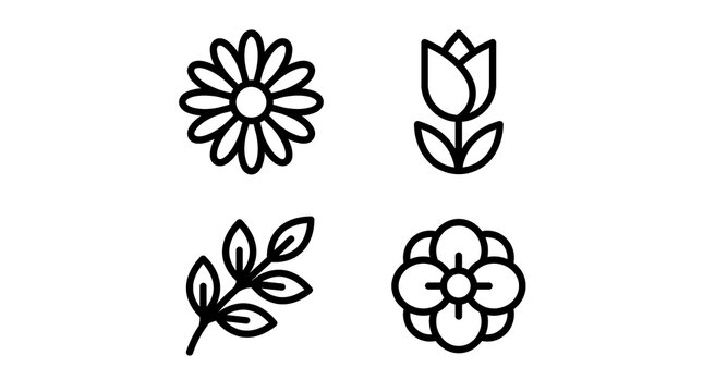 Line art floral icons white BKG.