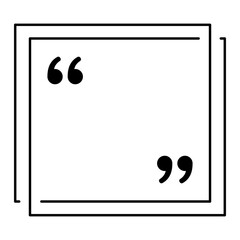 Obraz premium Double square quote frame icon with filled marks. Minimalist template for testimonials, messages, and direct speech. Vector illustration.