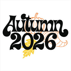 Obraz premium seasonal autumn typography silhouette pumpkin leaf and cornucopia shapes