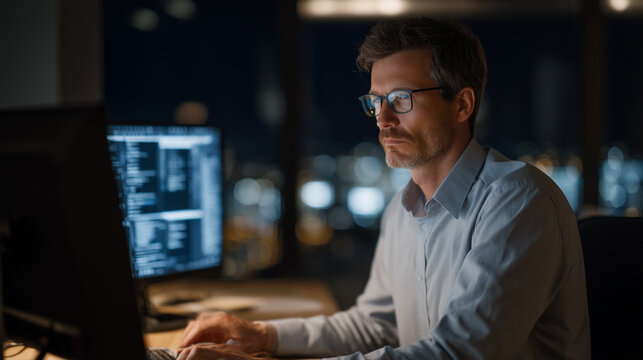 Cybersecurity analyst in dimly lit server room cross-referencing leaked credential databases on triple monitors, dark web marketplace interfaces visible, OSINT investigation, data breach monitoring,