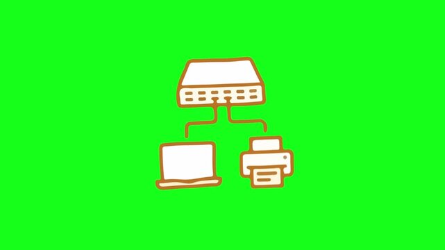 Network connection computer printer switch on green screen
