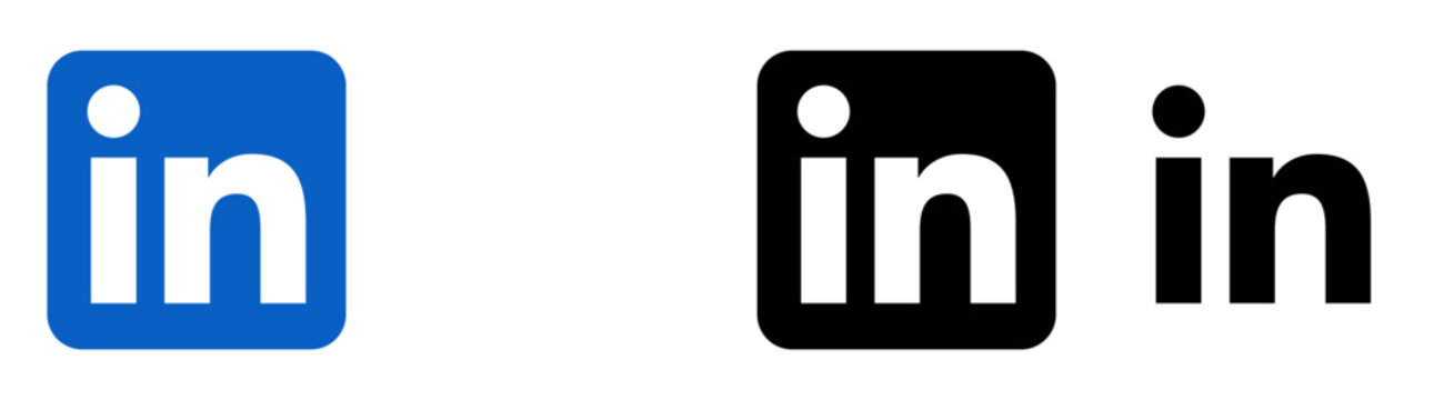 LinkedIn logo set. Blue, white and black LinkedIn logos