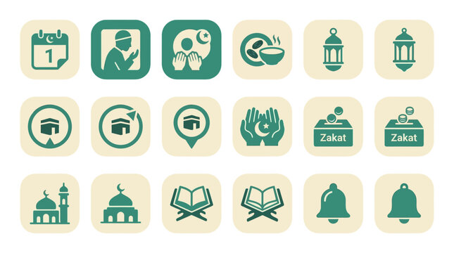 Islamic symbols icons set.