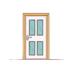 Obraz premium Cartoon interior door with four glass panes and a silver handle