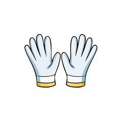 Obraz premium White cartoon gloves with yellow cuffs displayed flat illustration