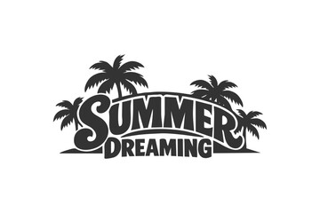 Stylized text Summer Dreaming surrounded by palm trees, perfect for vacation or lifestyle themes © DzgnVibe