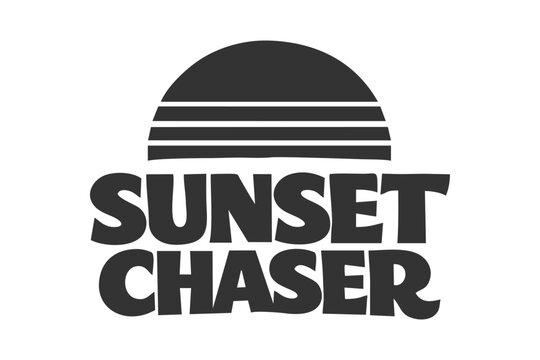 Vintage emblem featuring sunset chaser text and a graphic sun, perfect for branding