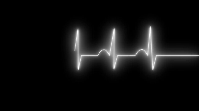 Animated Neon Cardiogram Background Loop, Glowing ECG Line on Black Background