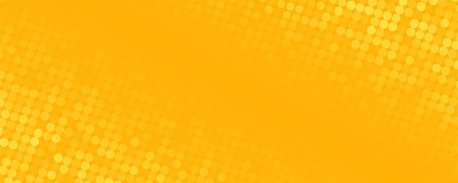 Yellow orange halftone background. Retro comic gradient background. Square pixilated dots cartoon texture. Pop art faded gradient pattern. Vector backdrop.