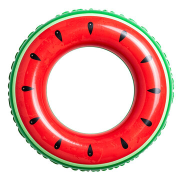 top view of inflatable buoy ring with watermelon color and pattern isolated on white