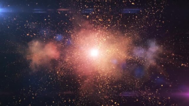 Epic Space Explosion with Golden Particles and Stars in the Dark Universe Creating a Majestic Cosmic Scene
