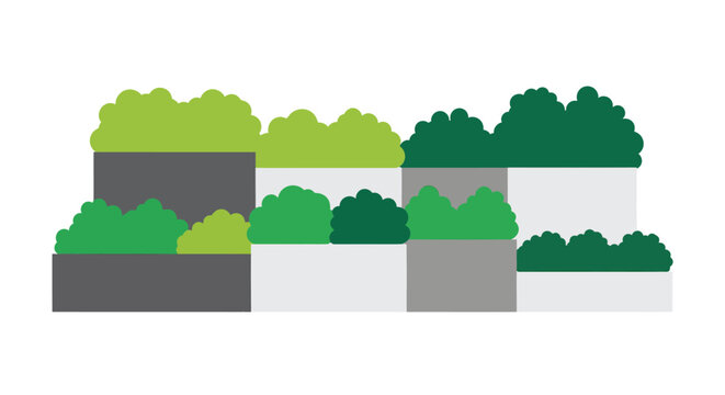 Modern Urban Green Wall Design with Layered Plants and Geometric Blocks, Eco-Friendly Architecture Concept