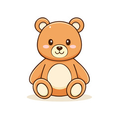 Obraz premium Adorable cartoon brown teddy bear with rosy cheeks and round ears sitting patiently, simple and cute toy illustration