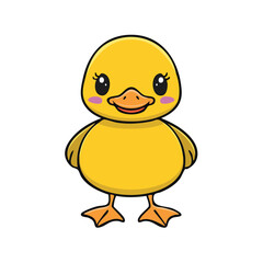 Fototapeta premium Cute cartoon yellow duckling standing and looking forward with a smile and big eyes