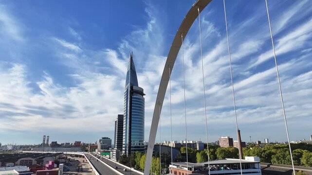 Montevideo Uruguay. Modern Bridge At Montevideo In Maldonado Uruguay. Antel Headquarter. Downtown City. Cityscape Background. Modern Bridge At Montevideo In Maldonado Uruguay. 