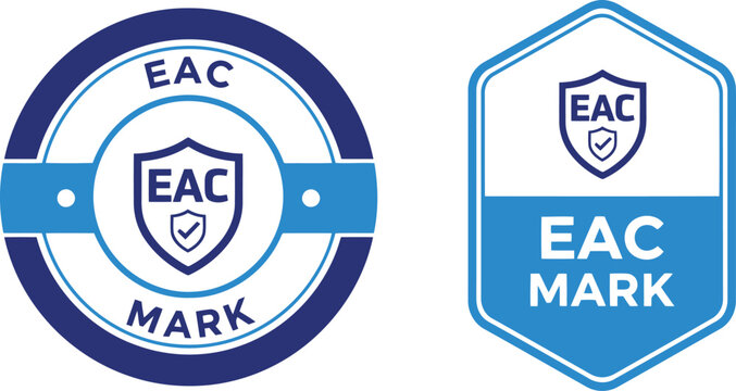 EAC Mark Certification Badge Vector Icons for Eurasian Conformity Compliance and Product Safety Labeling