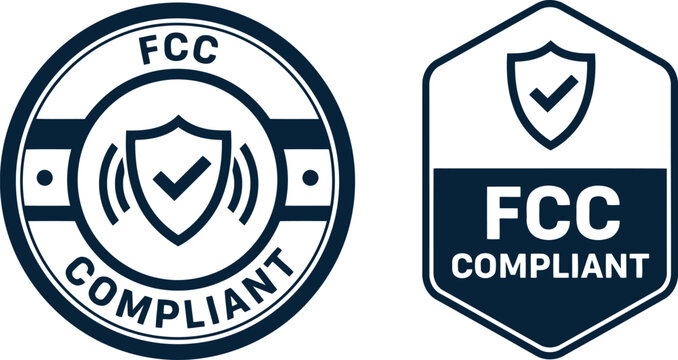 FCC Compliant Badge Icons Set &ndash; Vector Shield Certification Labels for Electronics and Devices