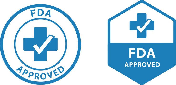 FDA Approved Badge Icons Set &ndash; Blue Medical Certification Labels for Healthcare and Pharmaceutical Use