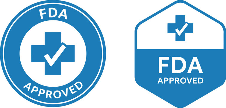FDA Approved Badge Icons Set &ndash; Blue Medical Certification Labels for Healthcare Products and Packaging