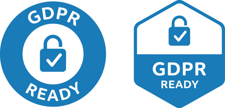 GDPR Ready Badge Icons with Padlock Symbol for Data Protection Compliance and Privacy Certification