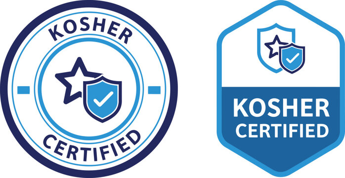 Kosher Certified Badge Icons Set &ndash; Blue Vector Labels for Food Packaging and Product Certification