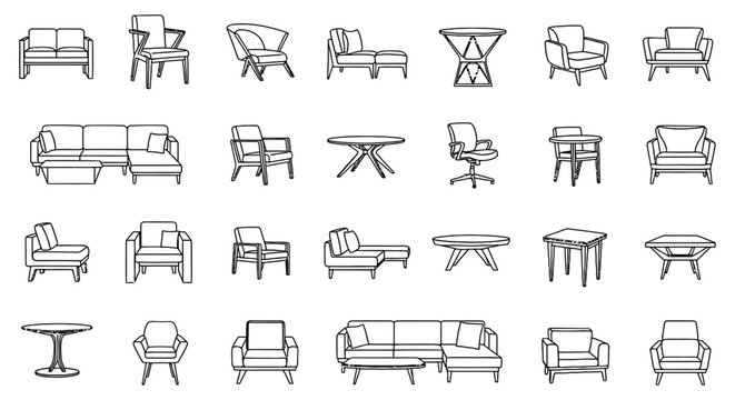 Comprehensive 2D CAD Furniture Block Library featuring Sofa and Couch Elevation Icons for Architectural Planning, Interior Design Layouts, and Technical Blueprints.