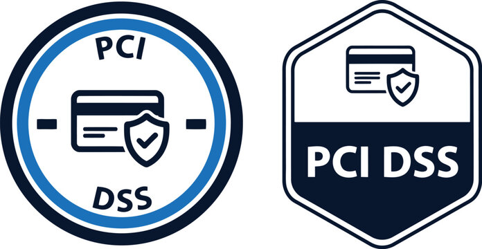 PCI DSS compliance badge icons for secure payment card data protection and cybersecurity standards