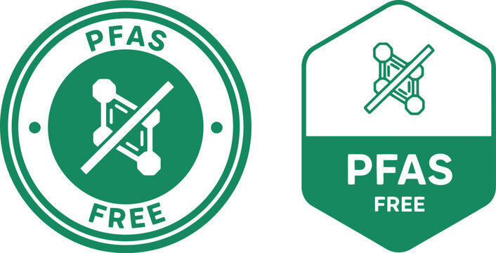 PFAS Free Badge Icons &ndash; Green Chemical-Free Certification Labels for Eco-Friendly Products and Packaging