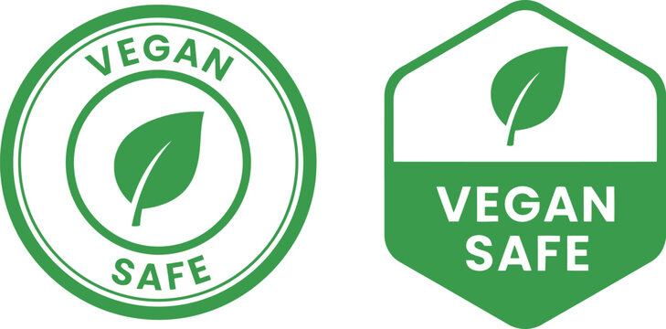 Vegan Safe Label Icons Set &ndash; Green Leaf Badge for Organic, Plant-Based, Cruelty-Free Products Packaging