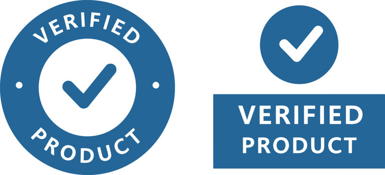 Blue Verified Product Badge Icon Set with Check Mark for Authenticity and Quality Assurance Labels