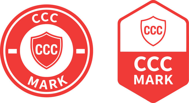 Red CCC Mark Certification Badge Icons for Product Safety and Compliance Labeling