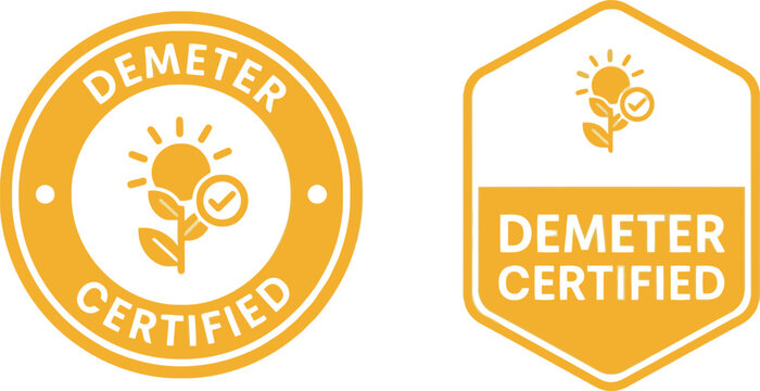 Demeter Certified Organic Badge Icons &ndash; Eco Friendly Agriculture Quality Seal Vector Set