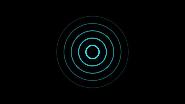 spiral radio wave station signal animation on black background. Radio Waves in Circle Form, Radio wave signal and sound wave signal, radar animated. Technology radio waves signal icon animation